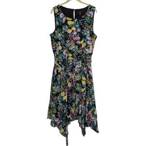 Vintage JBS Floral Sleeveless Dress with‎ Handkerchief Hem Size 16